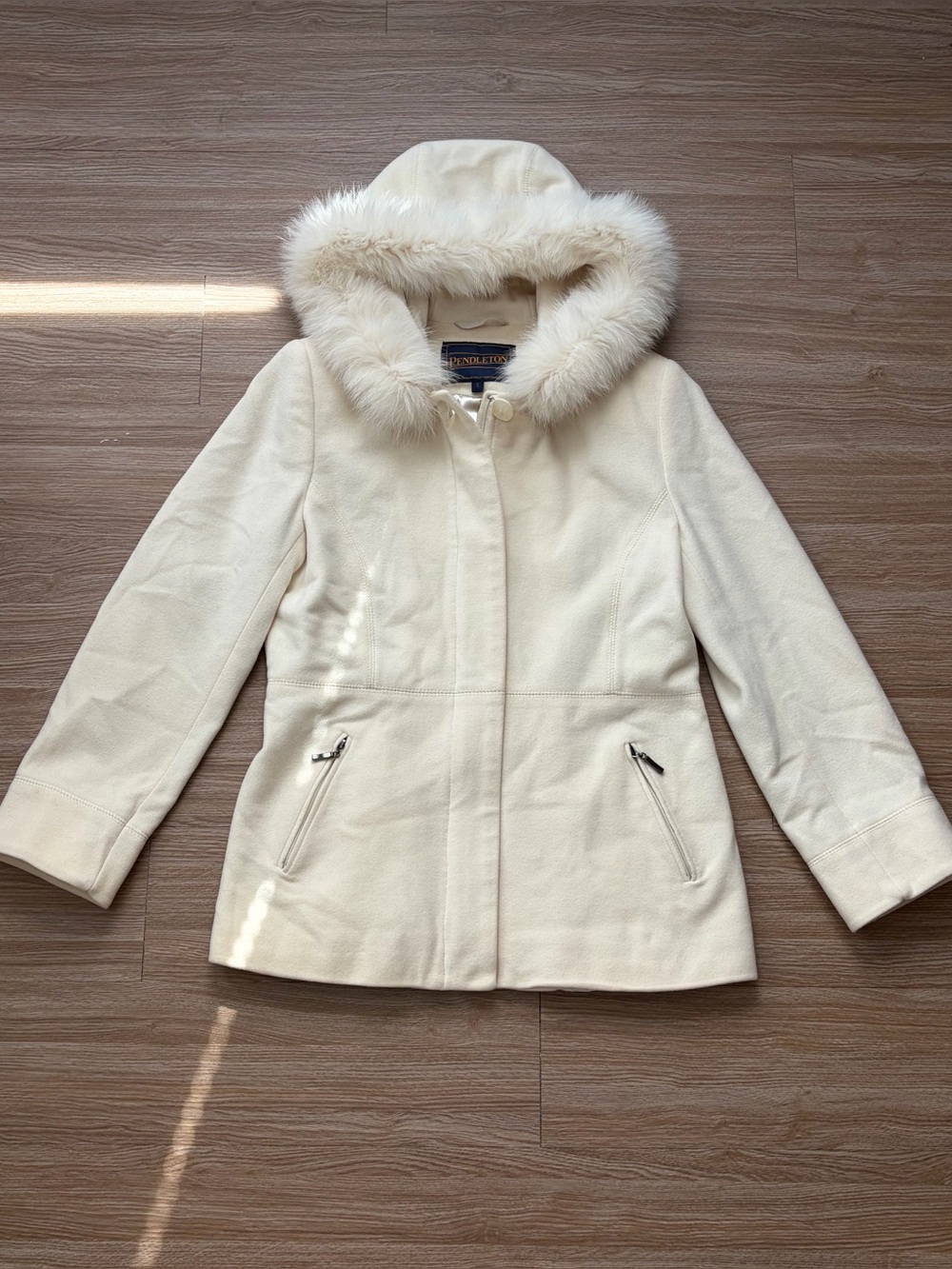Pendleton Wool and Cashmere Coat with Fur Hood